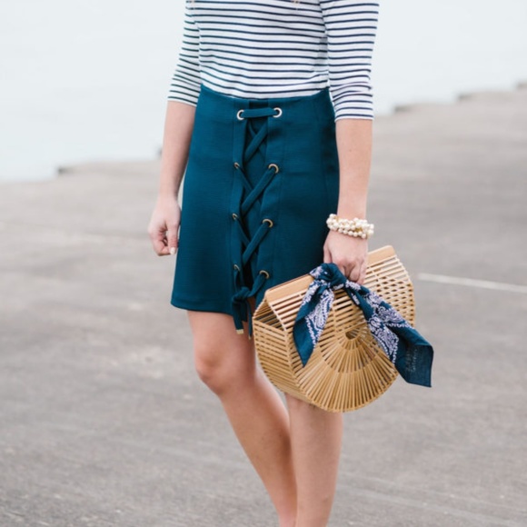 Kensie Dresses & Skirts - Kensie Lace-Up Navy Blue Skirt with Gold Hardware